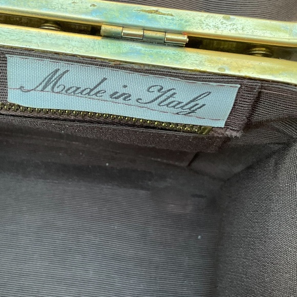 Vintage brown floral brocade tapestry brass hardware box purse handels - Picture 11 of 14